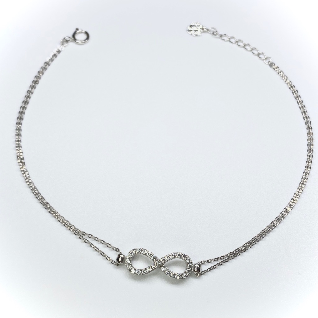 14k Solid White Gold Infinity Two Chain Bracelet